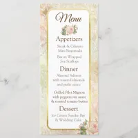 Pastel Pink Vintage Rose Wedding Menu Card