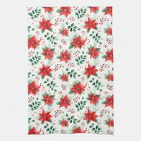 Pretty Poinsettias Minimalist Watercolor Pattern Kitchen Towel