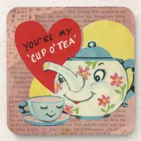 Vintage Valentine Cup of Tea Beverage Coaster