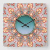 Solar Fire Fractals Orange Teal Wall Clock