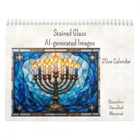 December Hanukkah Theme Stained Glass AI-generated Calendar
