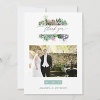 Watercolor Succulents Wedding Photo Collage Thank You Card