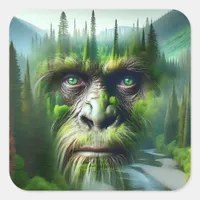 Bigfoot Sasquatch Double Exposure with Forest Square Sticker