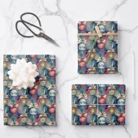 Watercolor Style Christmas Tree Ornaments Pattern Wrapping Paper Sheets