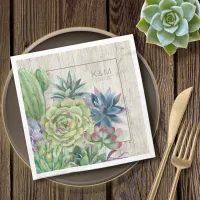 Succulents and Rustic Wood Wedding Border ID515 Napkins