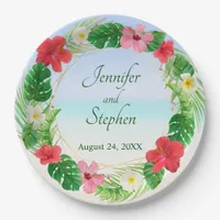 Tropical Paradise Floral Wreath Wedding Paper Plates