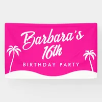 Tropical Beach Hot Pink Script Sweet 16  Banner