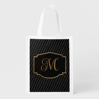 Elegant, Sophisticated Striped Monogram  Grocery Bag