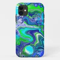 Blue and Green Fluid Art Pour Painting Effect iPhone 11 Case