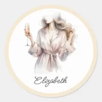 Personalized PJs & Prosecco Bridal Shower Favor Classic Round Sticker