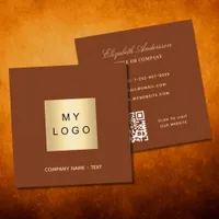 Rust brown burnt orange logo QR code Square Business Card