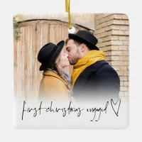 Photo Overlay First Christmas Engaged Names Year Ceramic Ornament