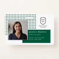 Classic Student ID Dark Green School Logo Photo  Badge