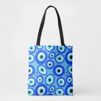 Greek Eye Symbol Blue White Modern Pattern Tote Bag