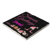 Season Greetings Monogram Name - Pink on Black | Trivet