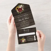 Rustic Autumn - Fall Floral Wedding All In One Inv Invitation