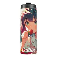 Cute Anime Girl Eating Strawberries | Summer Day Thermal Tumbler