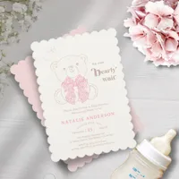 Sweet Pink Bear We Can Bearly Wait Baby Shower Invitation