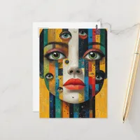 Surreal Colorful Face With Lots of Eyes Postcard