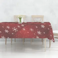 White Snowflakes with Red Background Tablecloth