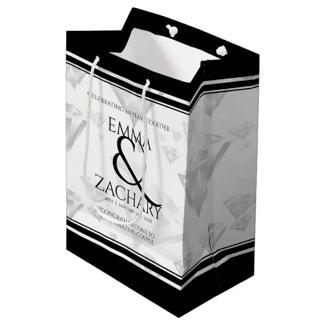 Elegant 60th 75th Diamond Wedding Anniversary Medium Gift Bag