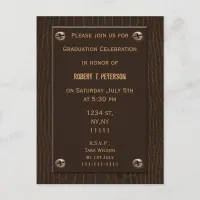 classy brown leather Graduation party Invitation