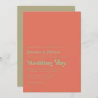 Bold Typography Rustic Terracotta and Sage Wedding Invitation