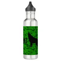 Modern Green Camo Black Wolf Silhouette Monogram |