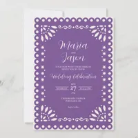 Mexican Purple Papel Picado Traditional Wedding Invitation