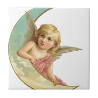 Vintage Cherub and Cresent Moon Ceramic Tile