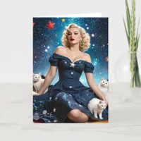 Blond Woman and Cats Blank Inside All Occasion Card