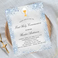 First communion silver blue budget invitation flyer