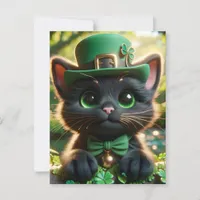 Adorable Lucky Cute Black St. Patrick's Day Kitten Postcard