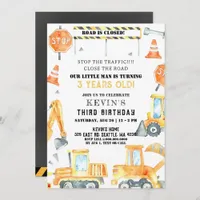 Yellow Construction Trucks Boy Birthday Party Invitation