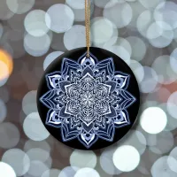 Blue Snowflake on black Ceramic Ornament