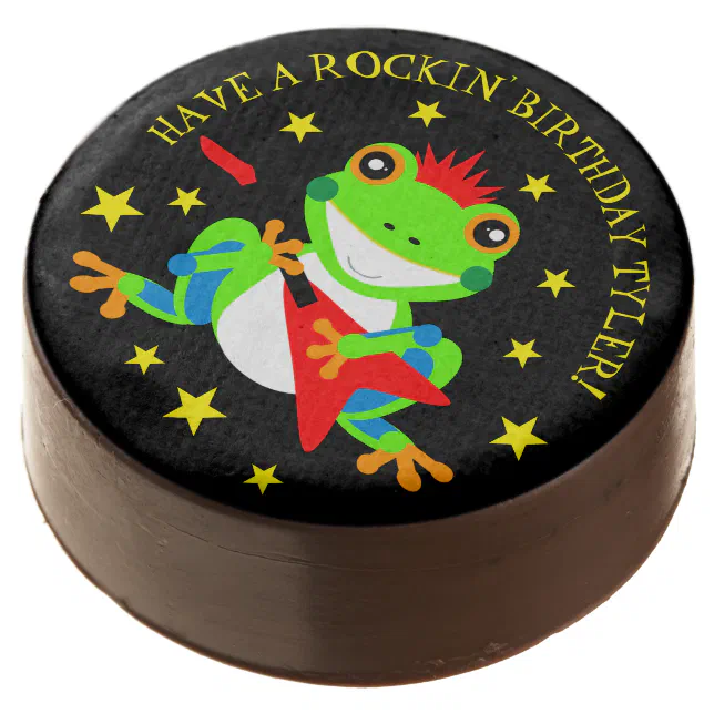 Rockin' Birthday Tree Frog with Red Guitar Chocolate Covered Oreo