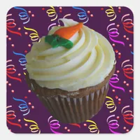 Carrot Cake Cupcake with Confetti Square Sticker