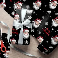 Modern Cute Bold Santa Merry Christmas And Snow  Wrapping Paper