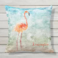 Watercolor Pink Flamingo | Tropical Beach Outdoor Pillow