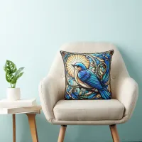 Ethereal Blue Bird Perched on Window Throw Pillow