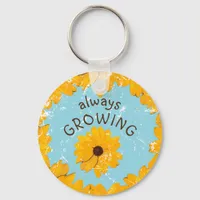 Yellow Flower Rustic Robin Egg Blue Always Growing Keychain