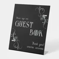 Gothic Silver Gray Whimsigoth Wedding Guest Book Pedestal Sign