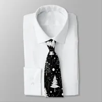 Black and White Modern Christmas Trees Neck Tie