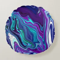 Purple and Teal Abstract Digital Marble   Round Pillow