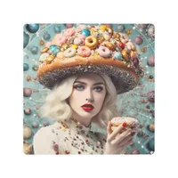 Blond Woman On Planet Doughnuts Fantasy Metal Print