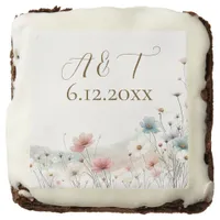 An Elegant Watercolor Wildflowers Wedding Date Brownie