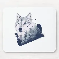 Wolf Blue Forest Grunge Mouse Pad