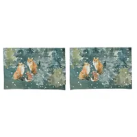 Fox Family in Forest Snowfall Pillow Case