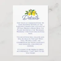 Lemon Yellow Summer Elegant Wedding Details Enclosure Card