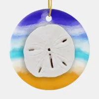 Seas & Greetings | Sand Dollars and Ocean Waves  Ceramic Ornament